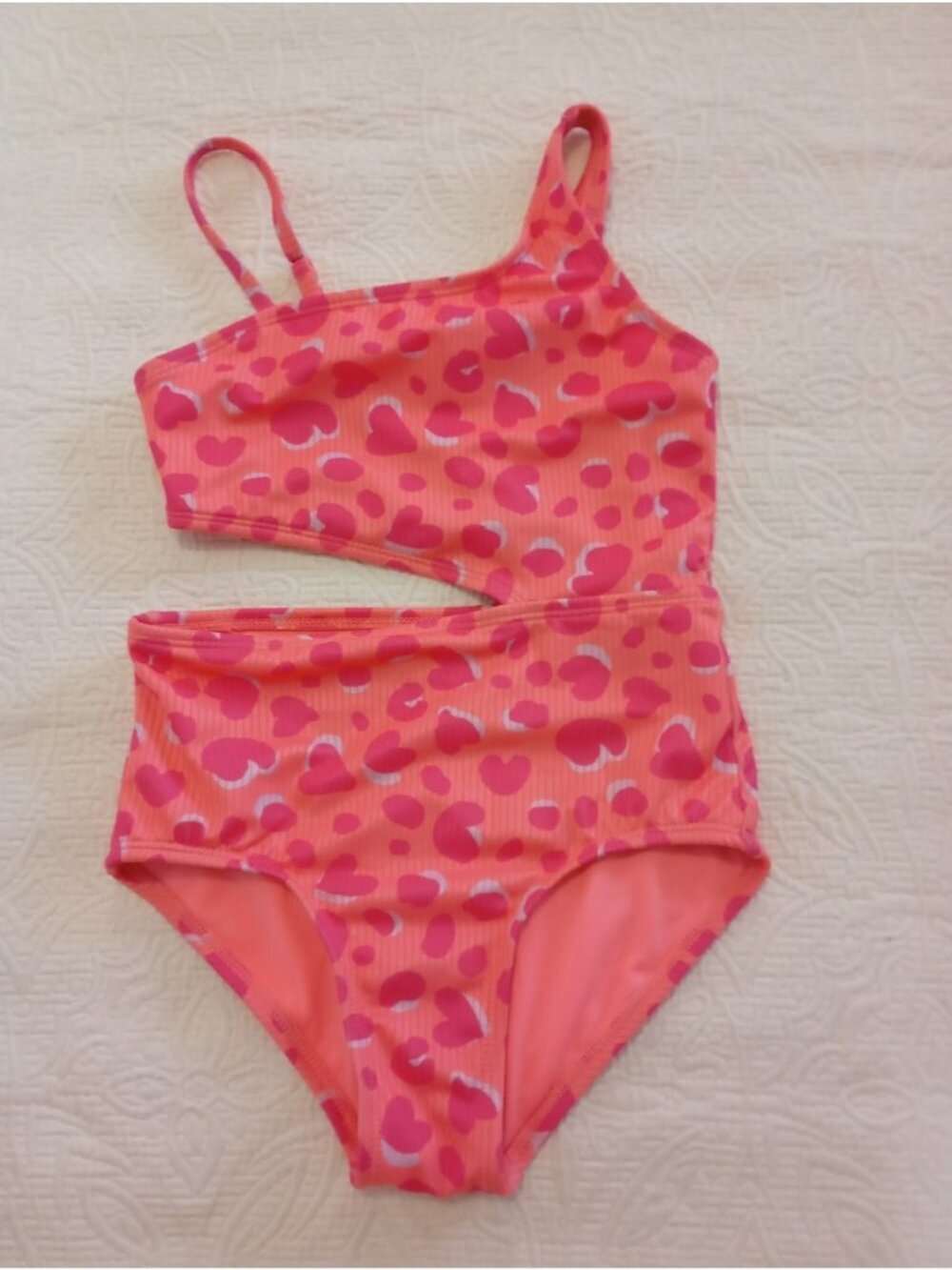 Girls Coral & Pink Heart Patterned Cut-Out Bikini Size S (6/7) Cat & Jack